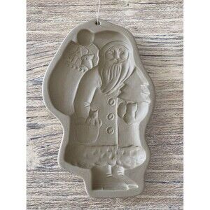 Vintage Brown Bag Cookie Art  Santa Clause 1985 Ceramic Cookie Mold Clay